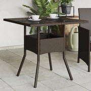 vidaXL Mesa de jardim com tampo de vidro 80x80x75 cm vime PE castanho