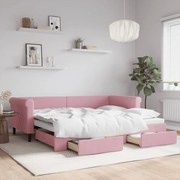 vidaXL Sofá-cama com gavetão e gavetas 90x200 cm veludo rosa