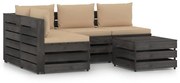 5 pcs conj. lounge jardim + almofadões madeira impreg. cinzento