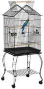 PawHut Gaiola para Pássaros com Suporte Rodas Bandeja Amovível 2 Comed