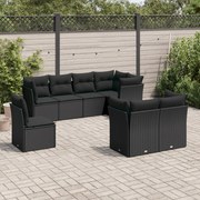 vidaXL 8 pcs conjunto sofás de jardim com almofadões vime PE preto
