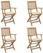 vidaXL Cadeiras de jardim dobráveis c/ almofadões 4 pcs acácia maciça