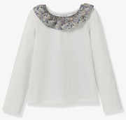 Camisola com gola em tecido Liberty em algodão biológico CYRILLUS,  cru