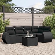 vidaXL 6 pcs conjunto sofás de jardim c/ almofadões vime PE preto