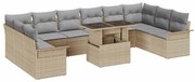 vidaXL Conjunto de Sofá de Jardim de 11 Peças com Almofadas Bege em Rattan Sintético