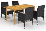 5 pcs conjunto de jantar p/ jardim c/ almofadões preto