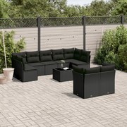 vidaXL 10 pcs conjunto sofás de jardim c/ almofadões vime PE preto