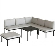Outsunny Conjunto Lounge para Jardim 5-6 Pessoas Conjunto com Sofá 2 Lugares 2 Cadeiras Canto Mesa em Ripas Puff | Aosom Portugal
