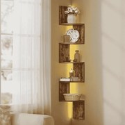 Prateleira de canto com iluminação LED, 20 x 20 x 126 cm castanho vintage