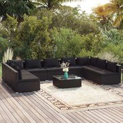 vidaXL 10 pcs conjunto lounge de jardim c/ almofadões vime PE preto