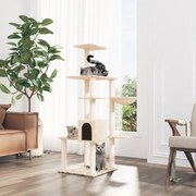 vidaXL Árvore para gatos c/ postes arranhadores sisal 142 cm cor creme