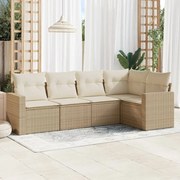 vidaXL 5 pcs conjunto de sofás p/ jardim com almofadões vime PE bege