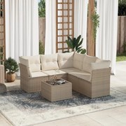 vidaXL 6 pcs conjunto de sofás p/ jardim com almofadões vime PE bege
