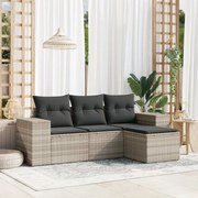 vidaXL 4 pcs conj. sofás jardim c/ almofadões vime PE cinzento-claro