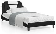 Cama com colchão 100x200 cm couro artificial preto e branco