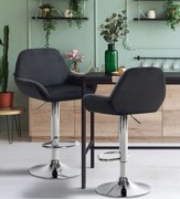 Conjunto de 2 bancos de bar em veludo com estrutura prateada 89-109 x 51 x 52 cm preto
