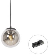 Candeeiro suspenso Art Deco preto com vidro fumê Incl. Adaptador de calha monofásico - Iconic Flore
