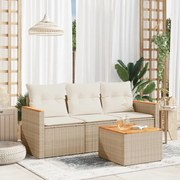 vidaXL 4 pcs conjunto de sofás para jardim c/ almofadões vime PE bege