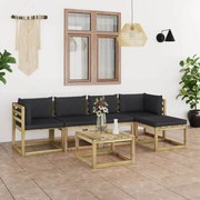 6 pcs conjunto lounge de jardim com almofadões pinho impregnado