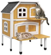 PawHut Casa para Gatos de Madeira 78x82x93 cm Casota para Gatos de 2 N