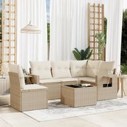 vidaXL 6 pcs conjunto de sofás p/ jardim com almofadões vime PE bege