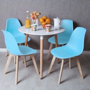 Conjunto Mesa Tower Redonda 80 cm Branca e Pack 4 Cadeiras Kelen - Azul céu