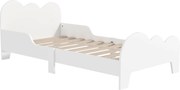 AIYAPLAY Cama para Crianças 143,5x74,5x56 cm Estrutura de Cama Infantil com Desenho de Núvem e Barreira de Segurança Branco | Aosom Portugal