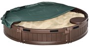 Outsunny Caixa de Areia Crianças Redonda Cobertura Assentos Exterior Resistente Madeira Ø123x22,5 cm Marrom | Aosom Portugal
