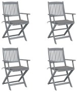 vidaXL Cadeiras exterior dobráveis c/ almofadões 4 pcs acácia maciça