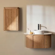 Conjunto De Móvel De Casa De Banho Suspenso 90x50 Cm Em Madeira Carsone Madeira Natural & Madeira Natural & Cerâmica Redonda Branca Ø40 - Sklum