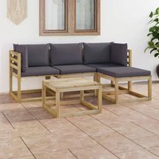 5 pcs conjunto lounge p/ jardim c/ almofadões antracite