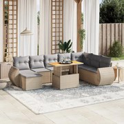 vidaXL 9 pcs conjunto de sofás p/ jardim com almofadões vime PE bege