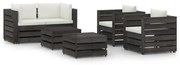 6 pcs conj. lounge jardim + almofadões madeira impreg. cinzento