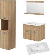 kleankin Conjunto de Móveis Casa de Banho 3 Peças com Espelho Móvel com Lavatório Cerâmico e Coluna de Casa de Banho Madeira | Aosom Portugal