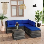 6 pcs conjunto lounge de paletes p/ jardim com almofadões pinho