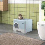 Caixa de Areia para Gatos com Pá Bandeja Removível 2 Portas Entrada Frontal e Saída Superior 52x41x38,5 cm Azul Claro