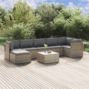 vidaXL 8 pcs conjunto lounge de jardim c/ almofadões vime PE cinzento