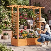 Floreira de jardim elevada em madeira com treliça 110 x 35 x 114 cm, teto suspenso, orifícios de drenagem, abeto, para plantas trepadeiras Laranja