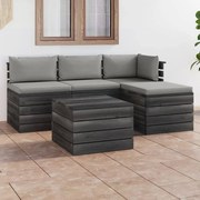 5 pcs conjunto lounge de paletes + almofadões madeira de pinho