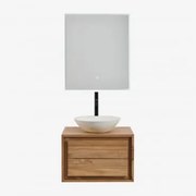 Conjunto De Móvel De Casa De Banho Em Madeira De Teca Jabari Madeira De Teca & Cimento Redondo Branco Ø40 Cm Zavion & Led - Sklum