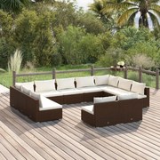vidaXL 11 pcs conjunto lounge de jardim c/ almofadões vime PE castanho