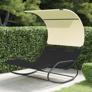 vidaXL Espreguiçadeira dupla de balanço com toldo preto e cor creme