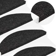 vidaXL Tapetes de escada adesivos 30 pcs 56x17x3 cm preto