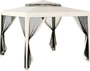Outsunny Pérgola Jardim 297x297x268 cm com 4 Mosquiteiras Teto Duplo Drenagem Estrutura Metal Proteção UV Creme | Aosom Portugal