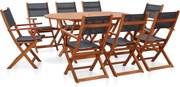 vidaXL 9 pcs conjunto de jantar exterior eucalipto maciço e textilene