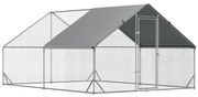 PawHut Galinheiro de Exterior Grande 3x4x2m Gaiola para 8-12 Galinhas de Aço Galvanizado com Teto de PE e Fechadura para Coelhos Prata