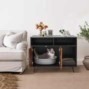 Caixa areia para gatos com tábua de arranhar e 2 Estantes 90 x 50 x 70 cm Preto e castanho
