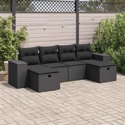 vidaXL 6 pcs conjunto sofás de jardim c/ almofadões vime PE preto