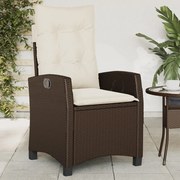 vidaXL Cadeira de jardim reclinável com almofadões vime PE castanho
