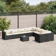 vidaXL 10 pcs conjunto sofás de jardim c/ almofadões vime PE preto